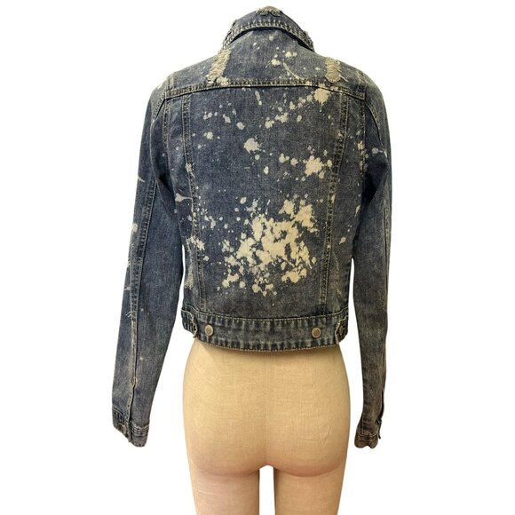 Thread & Supply Distressed Denim Jacket M 100% Cotton Blue - Picture 2 of 7